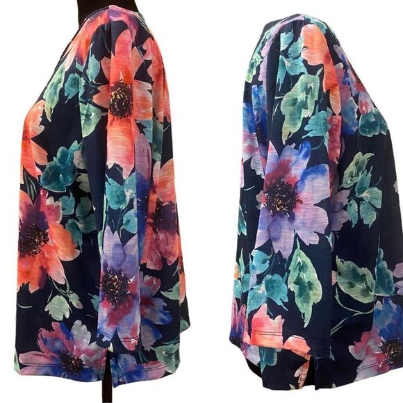 Alfred Dunner Boho Vibes Watercolor Floral Top 3/4 Sleeves‎ Sz L petite - Picture 3 of 14